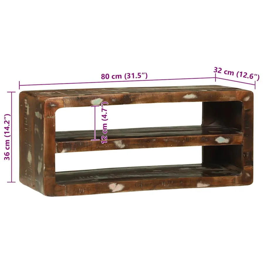 Meuble TV 80 x 32 x 36 cm Bois massif de récupération - 11