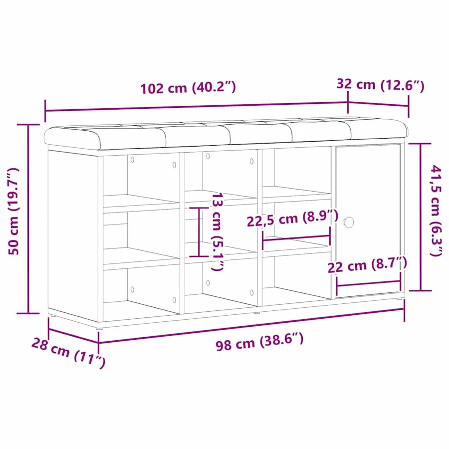 Banc de rangement Chêne noir 102 x 32 x 50 cm Bois d'ingénierie - 12