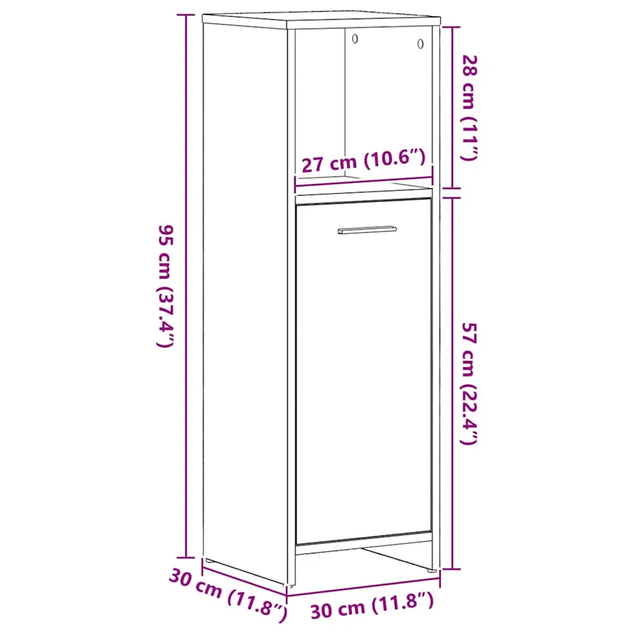 Meuble de salle de bain en chêne noir 30x30x95 cm bois d'ingénierie - 11