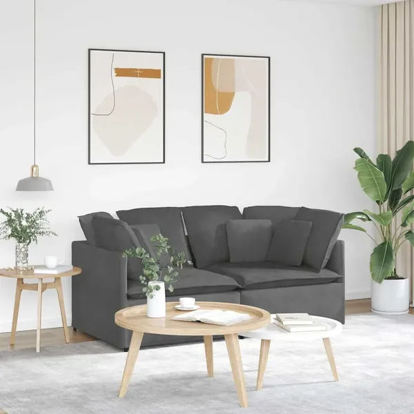 Canapé modulable avec coussins velours côtelé gris foncé