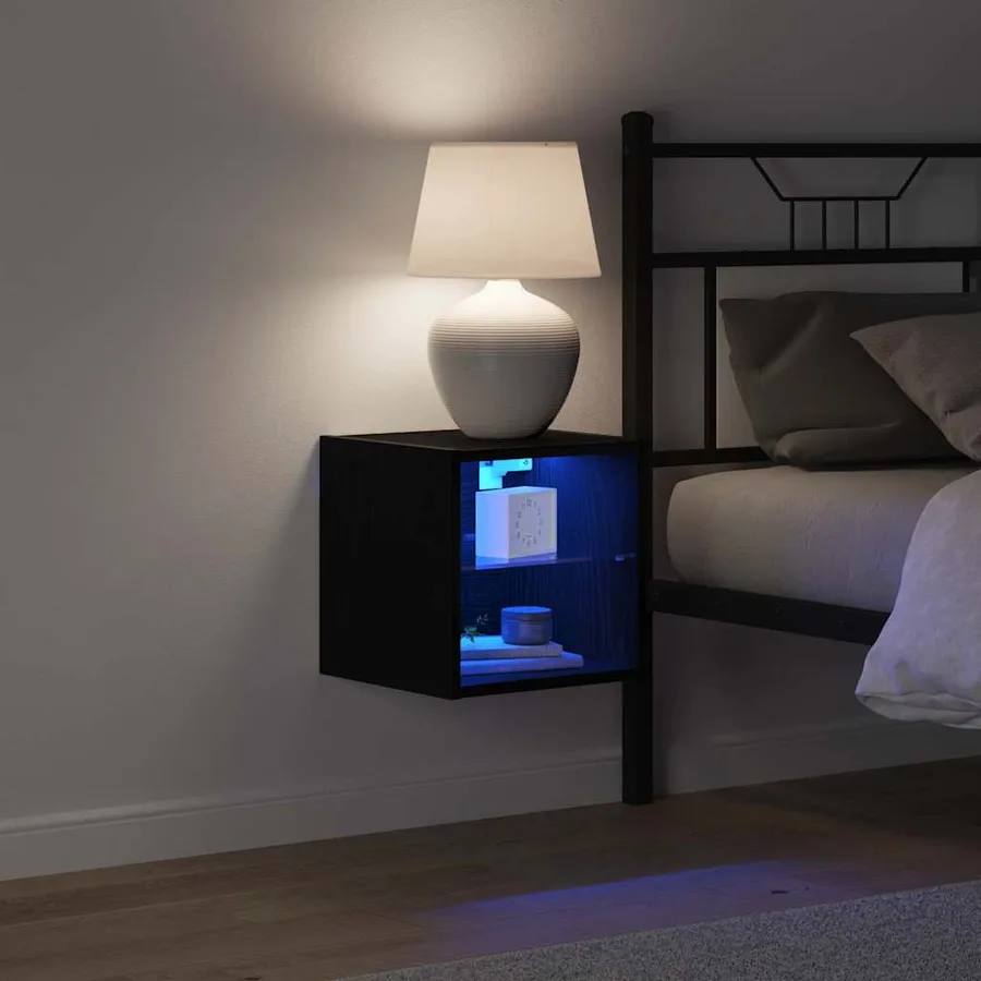 Cabinet de Chevet Murale LED Noir 30 x 28,5 x 30 cm - 4