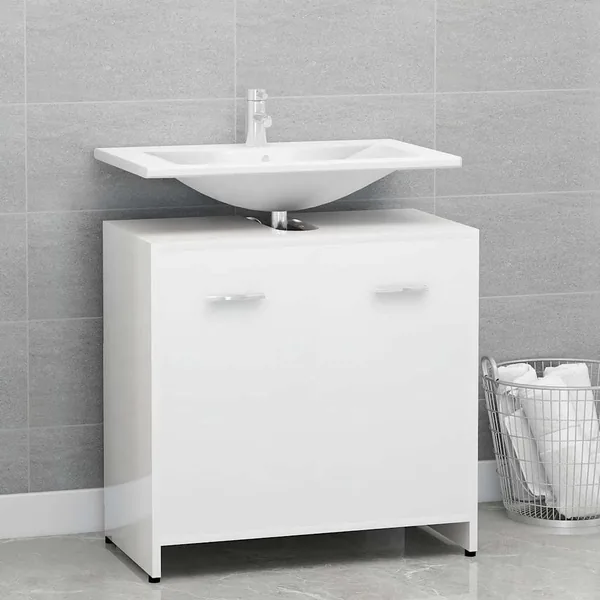 Armoire de salle de bain Blanc brillant Bois d'ingénierie