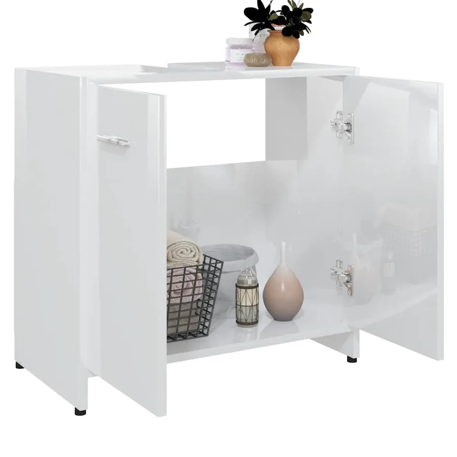Armoire de salle de bain Blanc brillant Bois d'ingénierie - 4