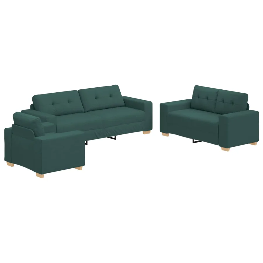 Canapé 3 pcs Vert foncé 221 x 80 x 80 cm Tissu en lin mélangé - 2