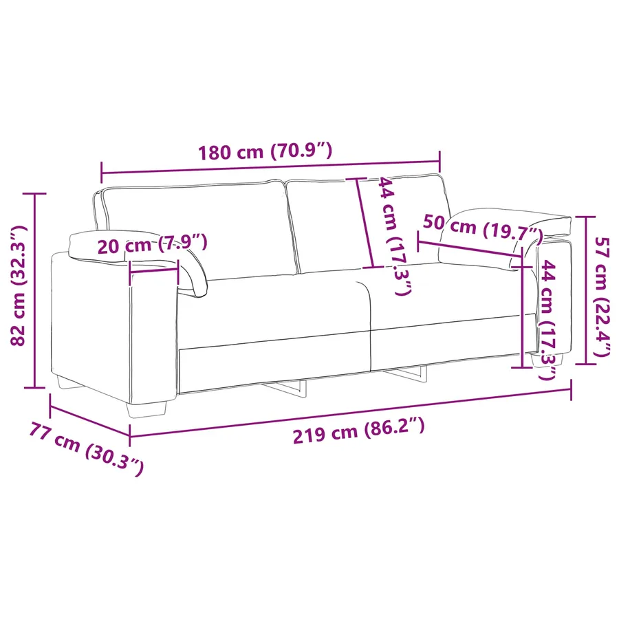 Sofa 3 places Crème 220 cm tissu - 9