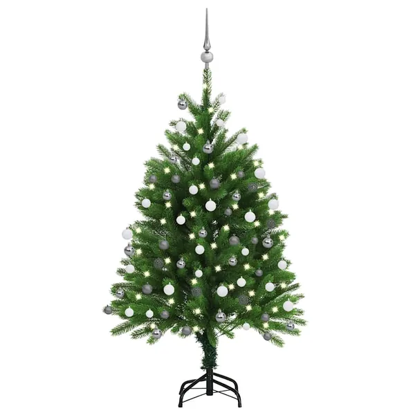 Arbre de Noël artificiel pré-éclairé et boules 120 cm vert
