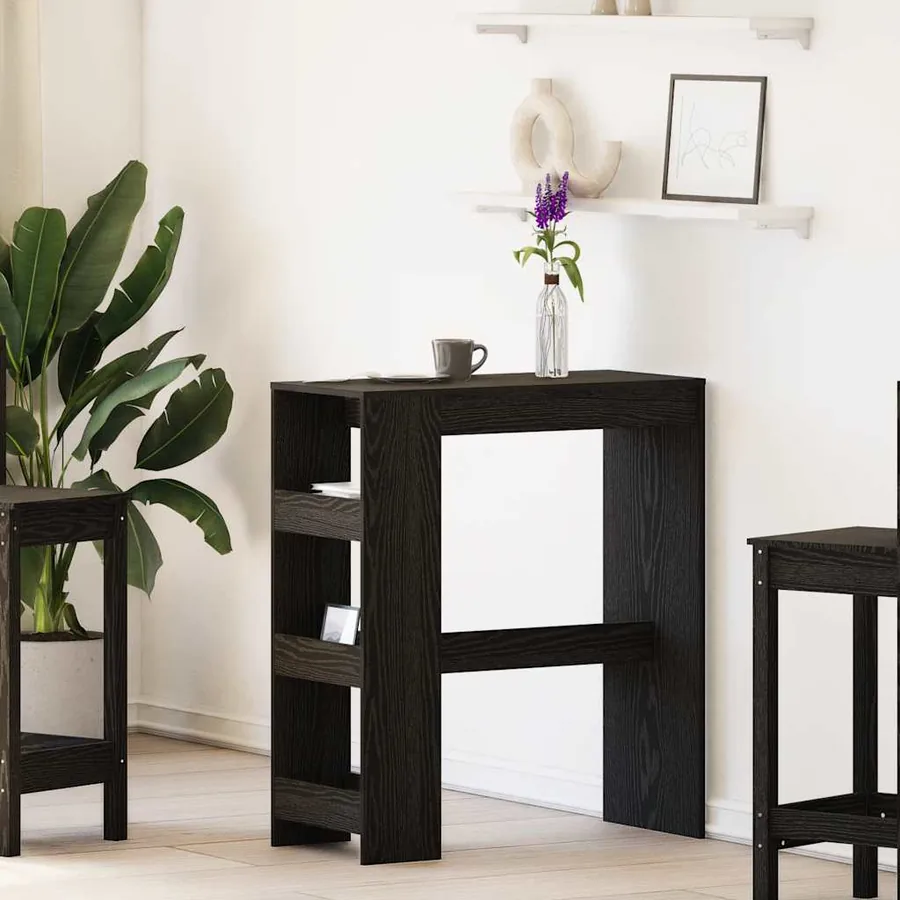 Table de bar avec étagères en chêne noir 90x40x103,5 cm bois d'ingénierie