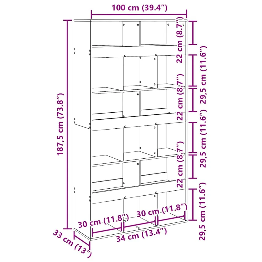 Bibliothèque 15 niveaux 100 x 33 x 93,75 cm Bois d'ingénierie - 8