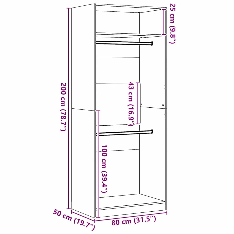 Armoire Chêne noir 80 x 50 x 200 cm Bois d'ingénierie - 8