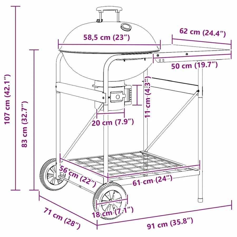 Grill extérieur avec roue Noir 91 x 71 x 107 cm Métal - 8