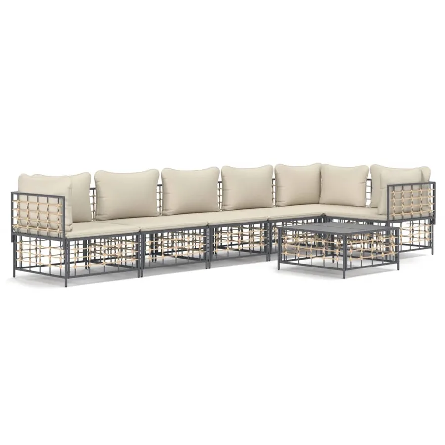 Salon de jardin 7 pcs avec coussins anthracite résine tressée - 2