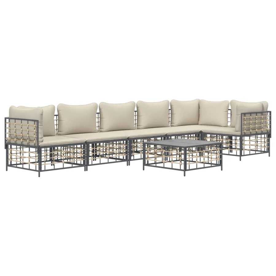 Salon de jardin 7 pcs avec coussins anthracite résine tressée - 3