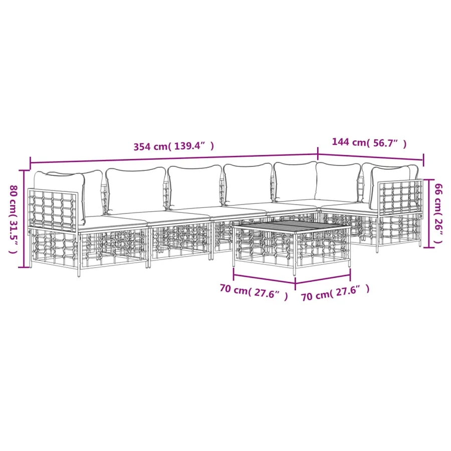 Salon de jardin 7 pcs avec coussins anthracite résine tressée - 9
