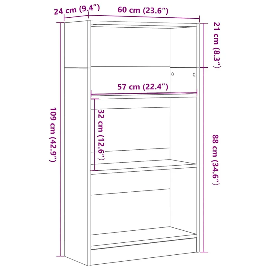 Bibliothèque en chêne noir 60 x 24 x 109 cm bois d'ingénierie - 8