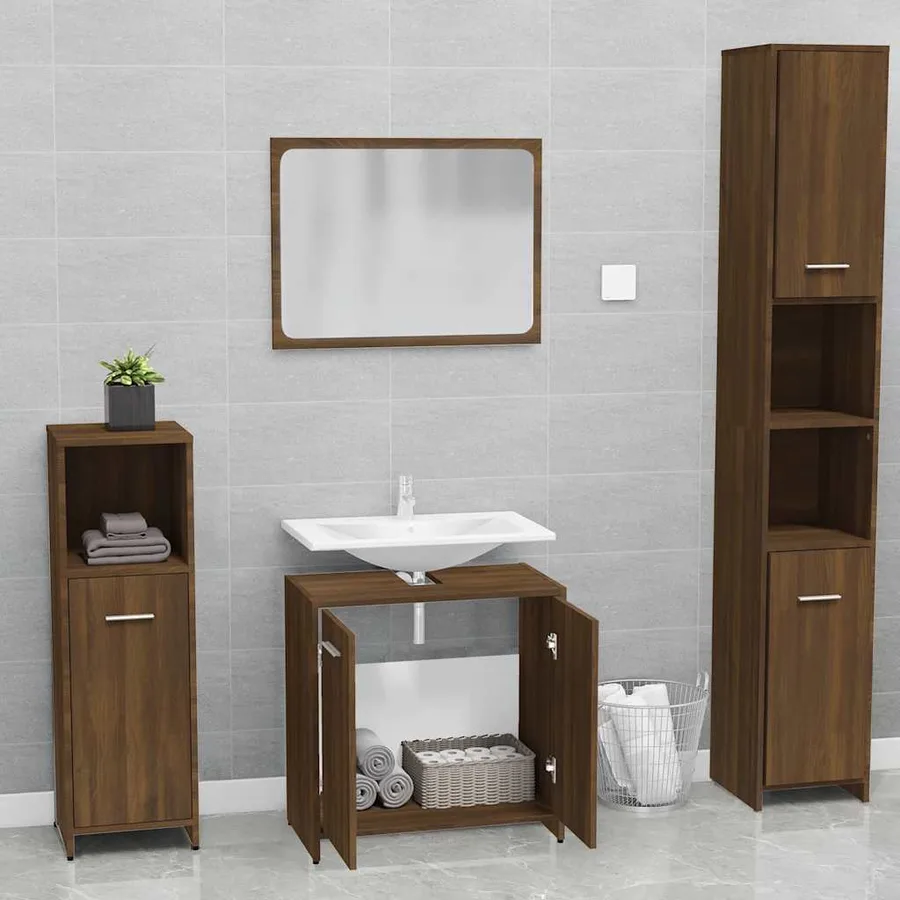 Meubles de salle de bain Chêne marron Bois d'ingénierie - 3