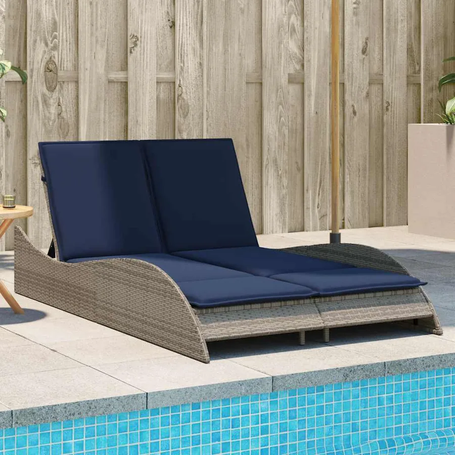 Chaise longue avec coussins Gris 114 x 205 x 73 cm Résine tressée
