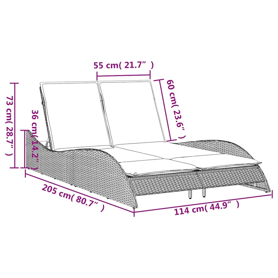Chaise longue avec coussins Gris 114 x 205 x 73 cm Résine tressée - 10