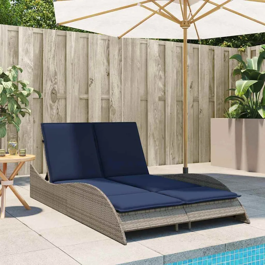 Chaise longue avec coussins Gris 114 x 205 x 73 cm Résine tressée - 3