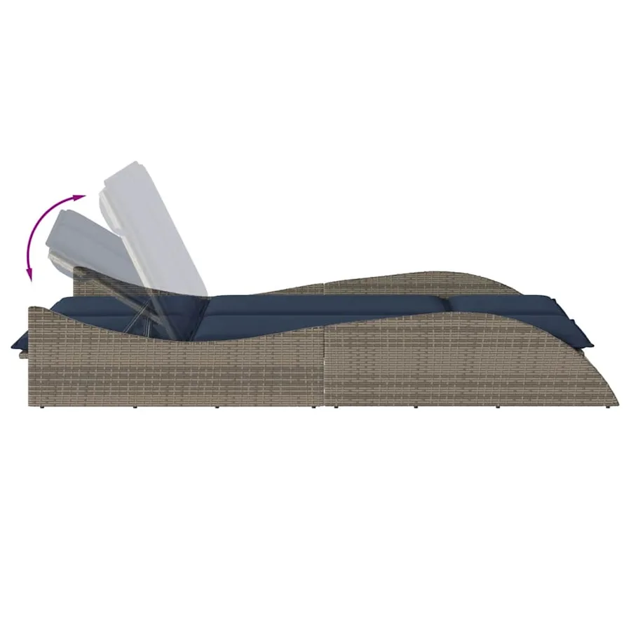 Chaise longue avec coussins Gris 114 x 205 x 73 cm Résine tressée - 7