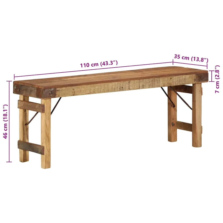 banc Naturel 110 x 35 x 46 cm Bois ancien récupéré - 11