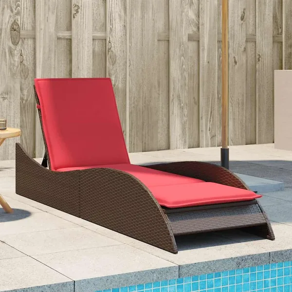 Chaise longue avec coussin Marron 60x205x73 cm Résine tressée