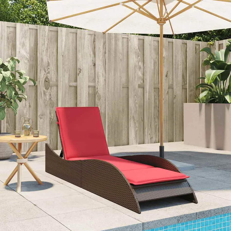 Chaise longue avec coussin Marron 60x205x73 cm Résine tressée - 3