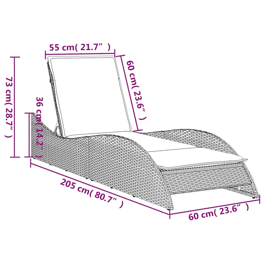 Chaise longue avec coussin Marron 60x205x73 cm Résine tressée - 9