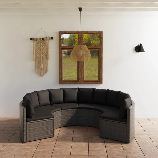 Salon de jardin 6 pcs avec coussins Résine tressée Gris