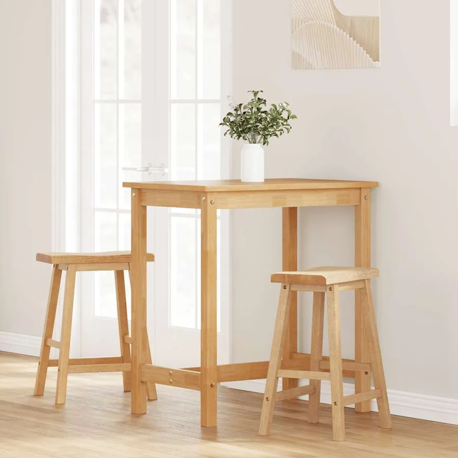 Tabourets de bar (lot de 2) en bois massif naturel et caoutchouc - 3