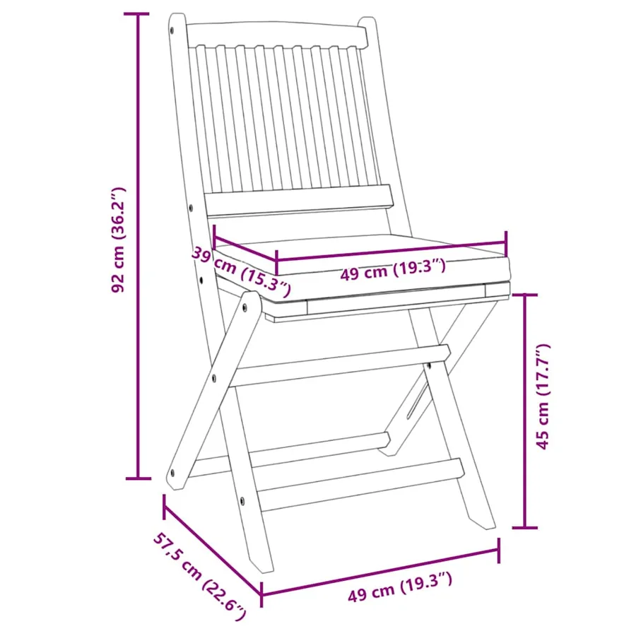Chaise pliante avec coussin 6 pcs Blanc 49 x 57.5 x 92cm - 11