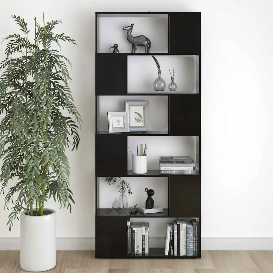 Bibliothèque/Séparateur de pièce Noir Bois d'ingénierie - 6