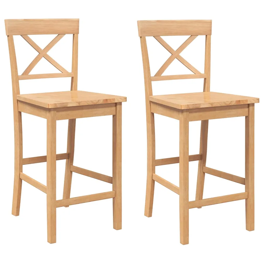 Tabourets de bar (lot de 2) en bois massif naturel et caoutchouc - 2