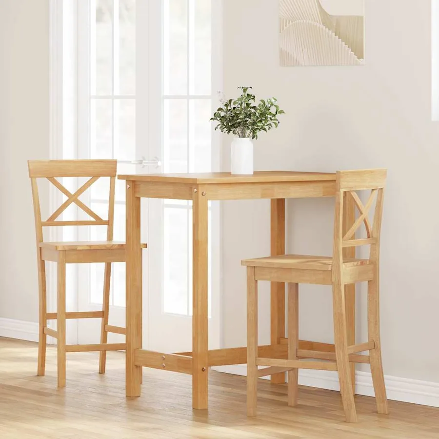 Tabourets de bar (lot de 2) en bois massif naturel et caoutchouc - 3