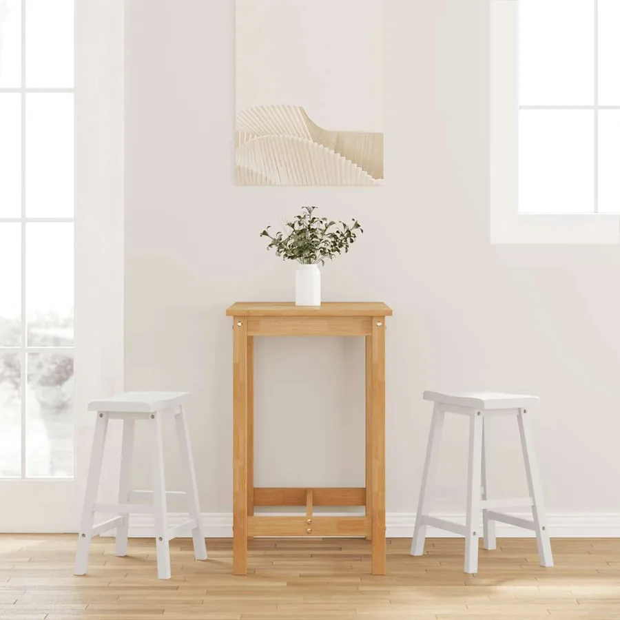 Tabourets de bar (lot de 2) en bois massif blanc et caoutchouc