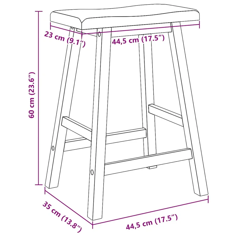 Tabourets de bar (lot de 2) en bois massif blanc et caoutchouc - 10