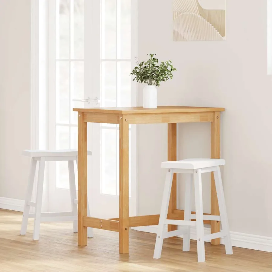 Tabourets de bar (lot de 2) en bois massif blanc et caoutchouc - 3