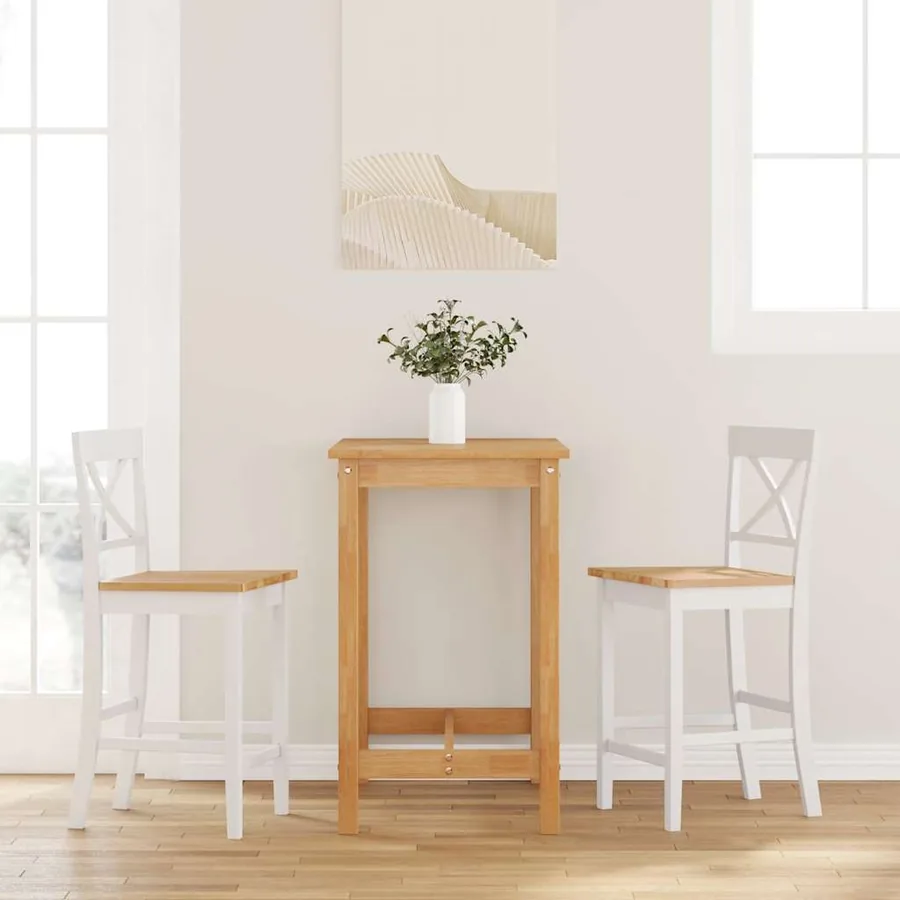 Tabourets de bar (lot de 2) en bois massif blanc et caoutchouc