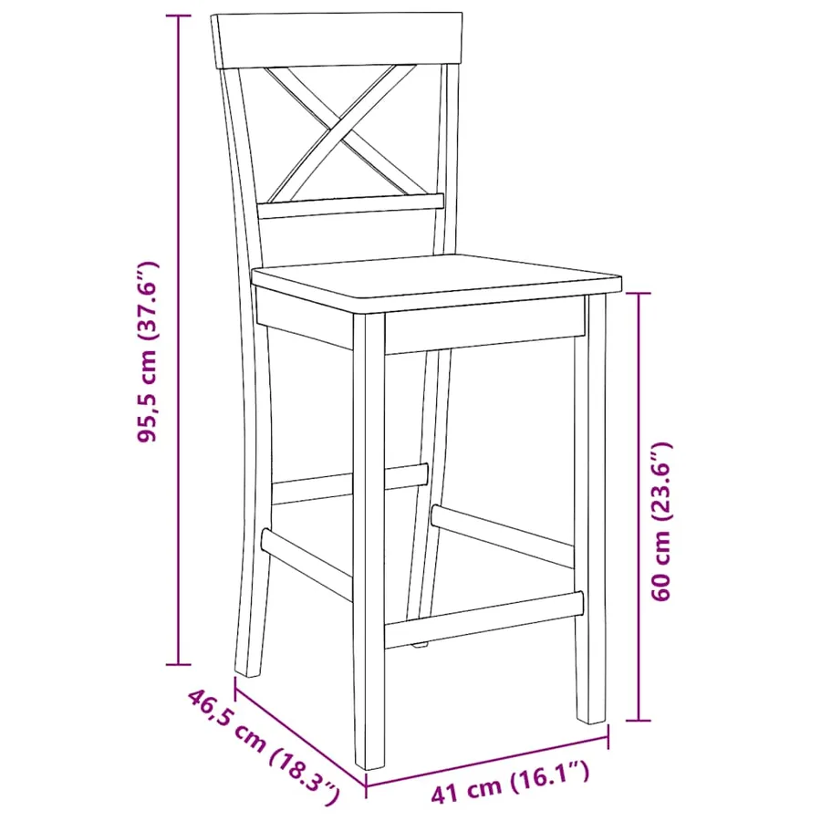 Tabourets de bar (lot de 2) en bois massif blanc et caoutchouc - 11