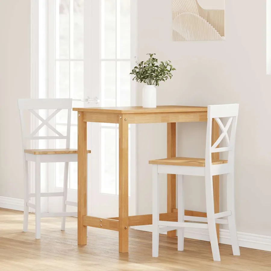 Tabourets de bar (lot de 2) en bois massif blanc et caoutchouc - 3