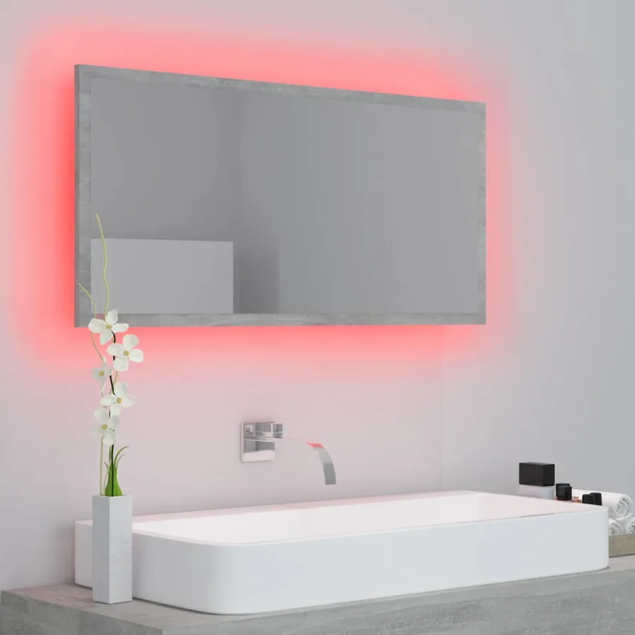 Miroir à LED de salle de bain Gris béton 90x8,5x37 cm Acrylique - 10