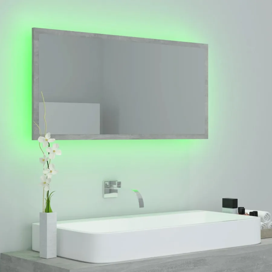 Miroir à LED de salle de bain Gris béton 90x8,5x37 cm Acrylique - 9