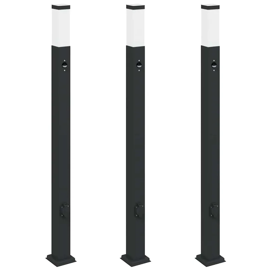 Bornes lumineuses avec détecteur et prise lot de 3 110 cm noir IP44 - 2