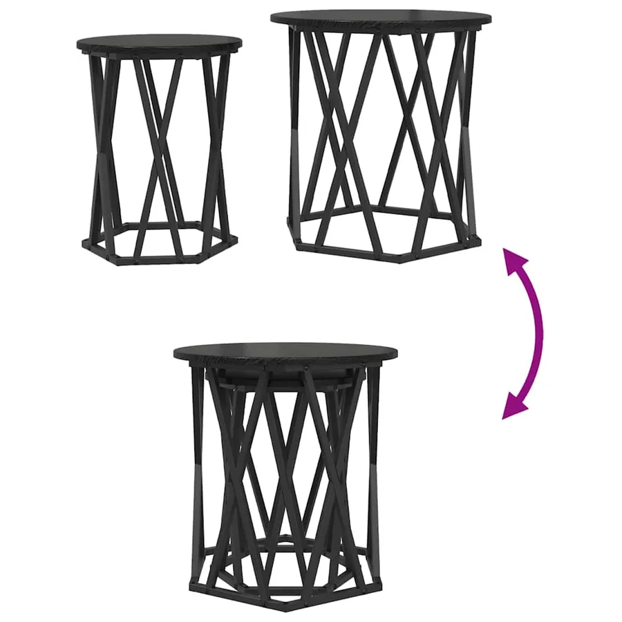 Table basse 2 pcs Chêne noir Bois d'ingénierie et acier - 10