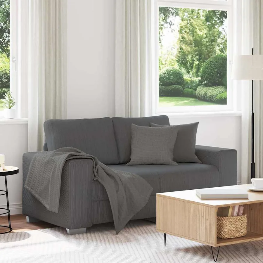 Canapé causeuse gris foncé 160x77x82 cm tissu velours côtelé