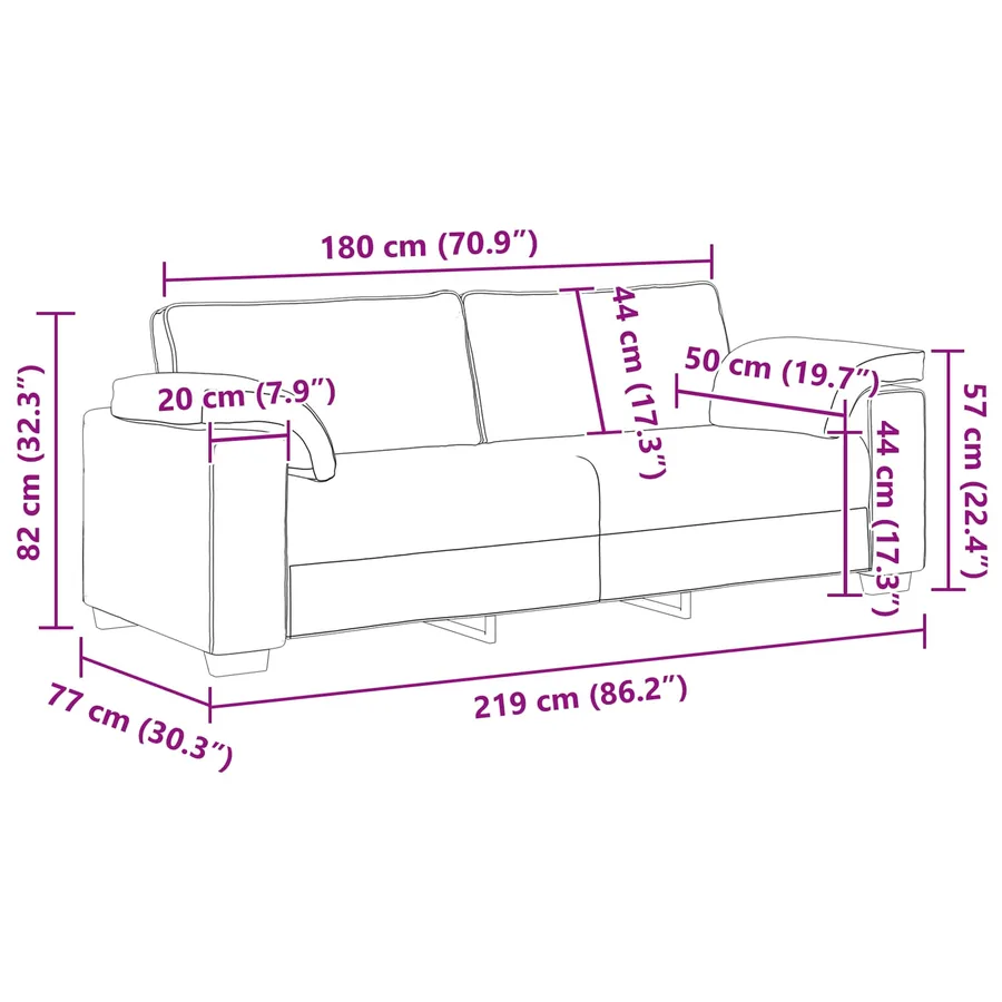 Sofa 3 places Gris foncé 220 cm tissu - 9