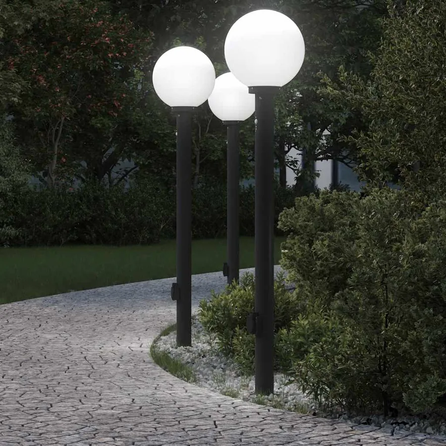 Bornes lumineuses avec détecteur et prise lot de 3 120 cm noir IP44