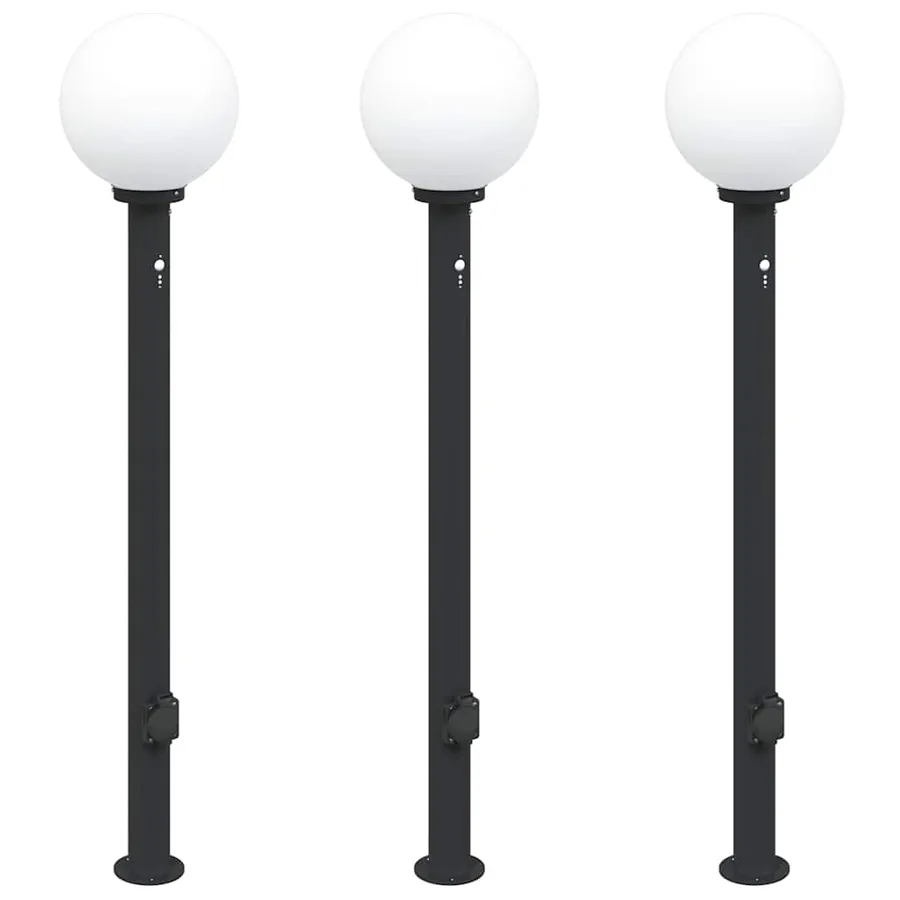 Bornes lumineuses avec détecteur et prise lot de 3 120 cm noir IP44 - 2