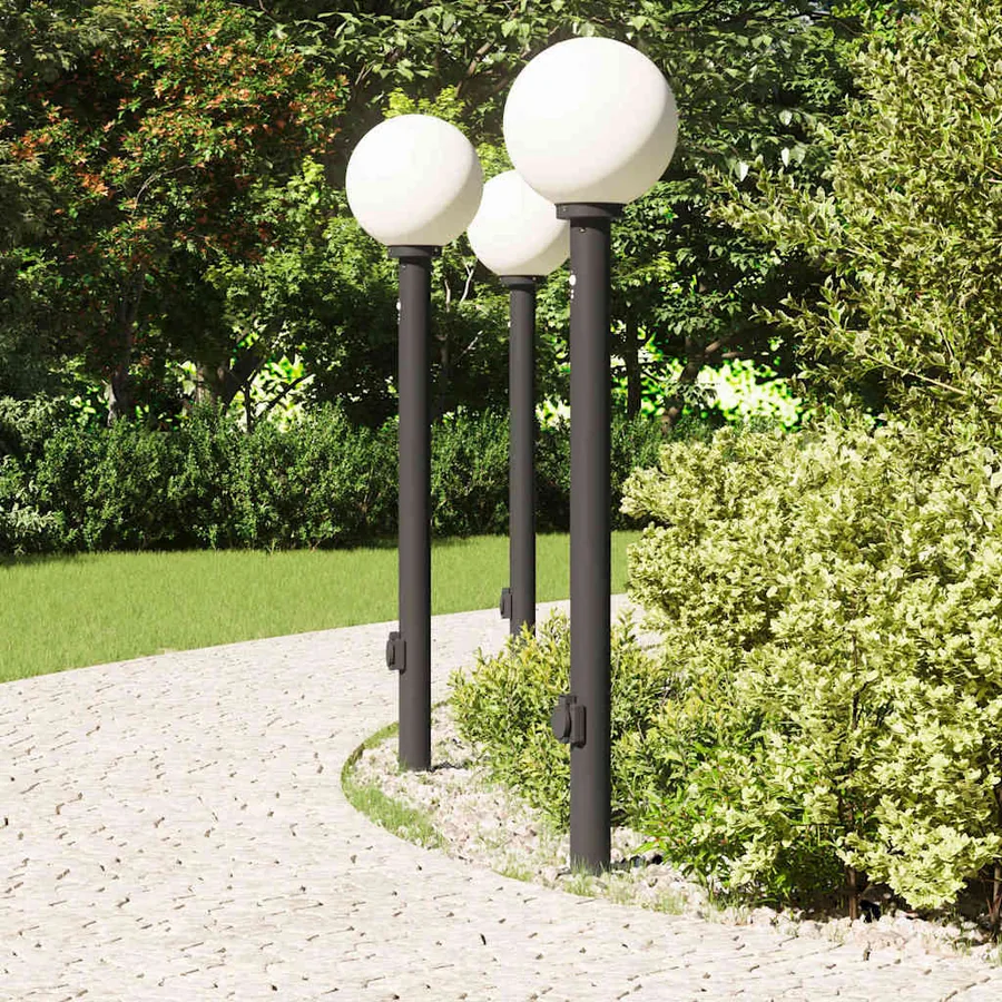 Bornes lumineuses avec détecteur et prise lot de 3 120 cm noir IP44 - 3