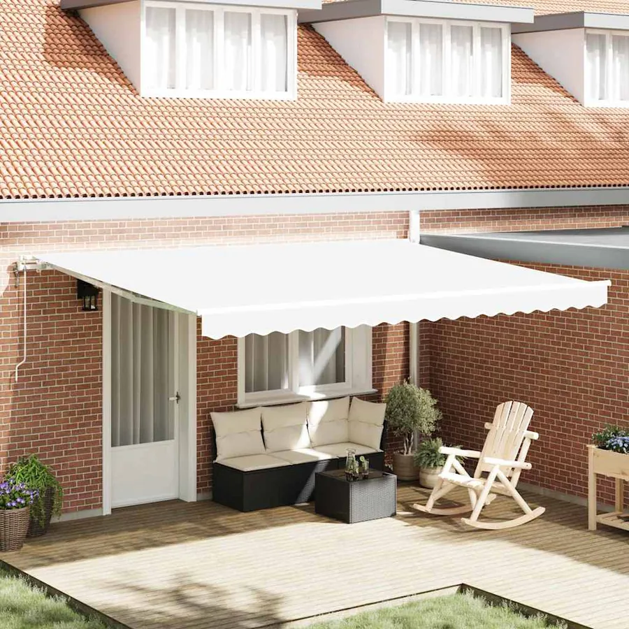 Auvent rétractable Blanc 450 × 300 cm Tissu et Aluminium