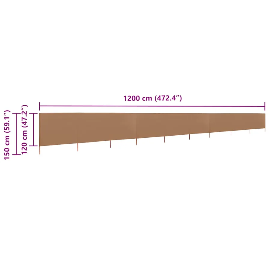 Paravent 9 panneaux Tissu 1200 x 120 cm Taupe - 6